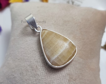 Colgante de aragonito amarillo natural, colgante de plata de ley 925, colgante de piedra preciosa de aragonito, joyería hecha a mano .