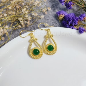 Natural Green Onyx Earring, Boho Earring, Designer Earring, Gold Plated Earring, Statement Earring, Gemstone Earring ,Valentine Day Gifts