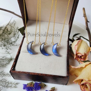 Labradorite Crescent Moon Necklace: Sterling Silver Boho Pendant