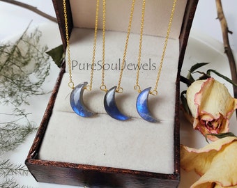 Labradorite Crescent Moon Necklace: Sterling Silver Boho Pendant