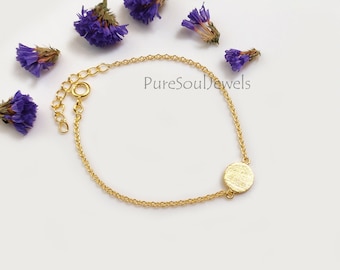 Gold Coin Bracelet, 925 Silver Gold Plated Bracelet, Chain Bracelet, Stackable Bracelet, Dainty Charm Bracelet, Friendship Day Jewelry Gift