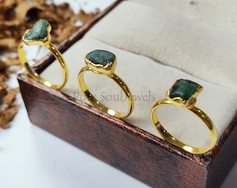 Raw Emerald Ring, Electroplated Copper May Birthstone Ring