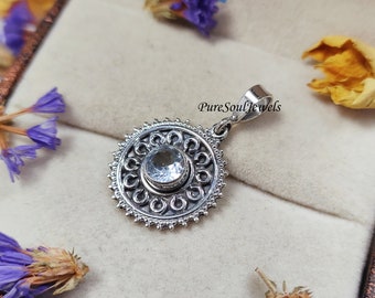 Natural Blue Topaz Pendant, 925 Sterling Silver Pendant, Handmade Pendant, Topaz Pendant, Designer Pendant, Bohemian Jewelry, Christmas Gift
