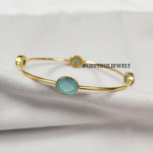 Aqua Chalcedony Bangle, 925 Silver Gold Plated Bangle, Gemstone Bangle, Friendship Bangle, Vintage Bangle, Bangle Bracelet, Designer Bangle