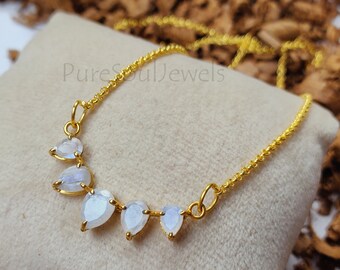 Rainbow Moonstone Gold Vermeil Pendant Necklace: June Birthstone
