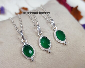 Green Onyx Pendant Necklace: 925 Sterling Silver, May Birthstone