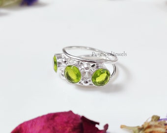 Green Peridot Ring, 925 Sterling Silver Ring, Designer Ring, August Birthstone, Promise Ring, Peridot Quartz Ring, Gemstone Ring, Boho Ring