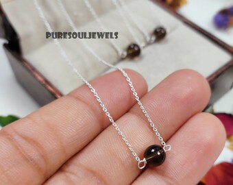 Smoky Quartz Ball  Necklace, Simple Gemstone Necklace, Smokey Quartz Necklace, Crystal Necklace, Minimalist Necklace, Birthday Gift For Her