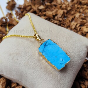 Turquoise Slice Pendant Necklace, Gold Edged Stone, Layering Necklace, Pendant Necklace,Valentine Day Gifts