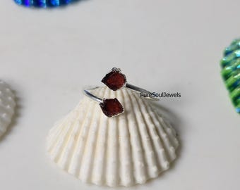 Raw Garnet Ring, Electroplated Adjustable Ring, Rough Stone Ring, Healing Crystal Ring, Gemstone Ring, Gift For her, Women Gift Jewelry