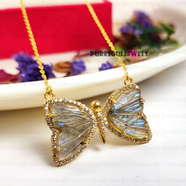 Rare Blue Fire Labradorite Butterfly Pendant Necklace, 925 Sterling Silver Necklace, Gemstone Necklace, Fire Necklace, Layering Necklace image 6