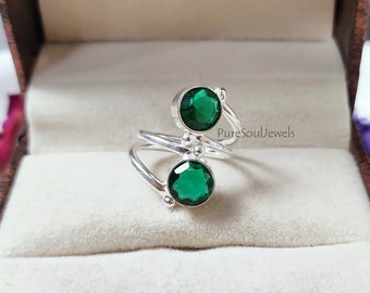 Green Emerald Ring, 925Sterling Silver Ring, Emerald Quartz Ring, Gemstone Ring, Women Ring, Designer Adjustable Ring,Christmas Gift for Her