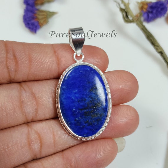 Ciondolo in lapislazzuli fatto a mano: pietra preziosa a forma di pera in argento sterling antico - Italia