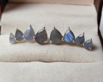 Blue Flashy Labradorite Ear Climber, 925 Sterling Silver Earring, Labradorite Ear Crawler, Gemstone Ear Climber Earring, Ear Crawler Earring