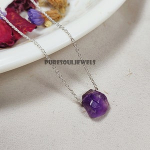 Raw Amethyst Crystal Necklace, February Birthstone Jewelry, Rough Stone Layering Necklace, Natural Amethyst Jewelry, Christmas Gift, SALE