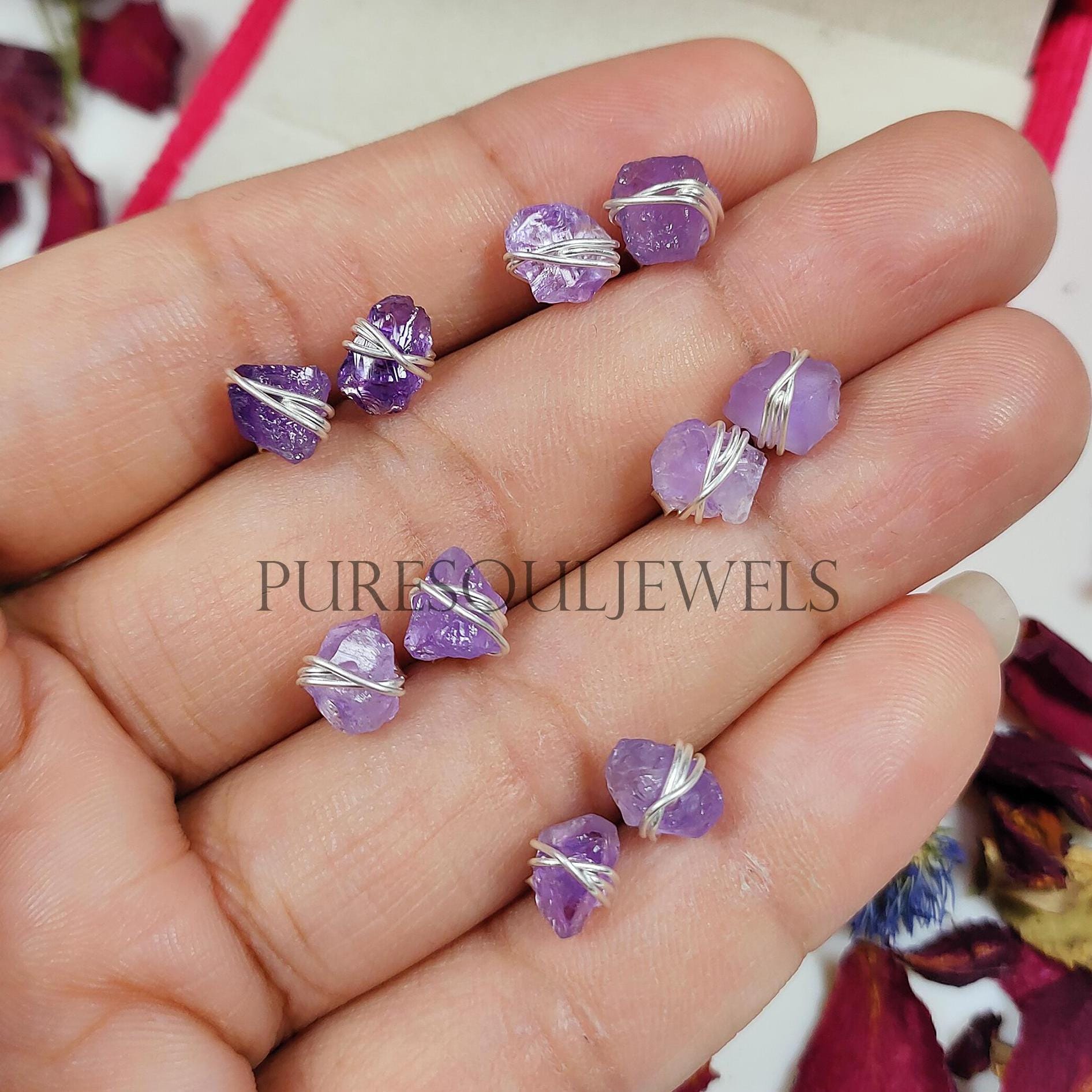 Orecchini A Perno Luckyshine In Argento Placcato Con Ametista Naturale Viola – Stile Fiore, Regalo Perfetto