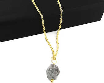 Herkimer Diamond Necklace, Natural Rough Crystal Pendant, 925 Sterling Silver April Birthstone Jewelry