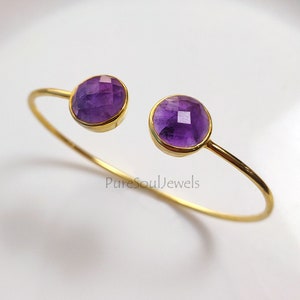 Handmade Amethyst Bangle: 925 Sterling Silver, Boho Hippie Style