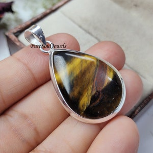 Handmade Tiger Eye 925 Sterling Silver Pendant: Boho Hippie Jewelry