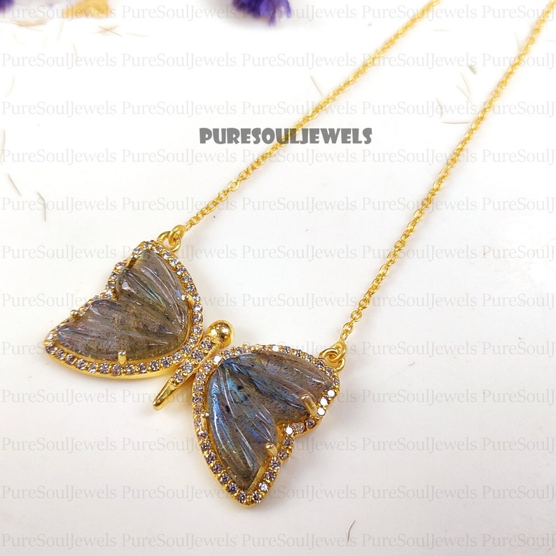 Rare Blue Fire Labradorite Butterfly Pendant Necklace, 925 Sterling Silver Necklace, Gemstone Necklace, Fire Necklace, Layering Necklace image 9