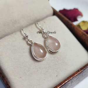 Rose Quartz Sterling Silver Earrings: Handmade Boho Dangle Earrings
