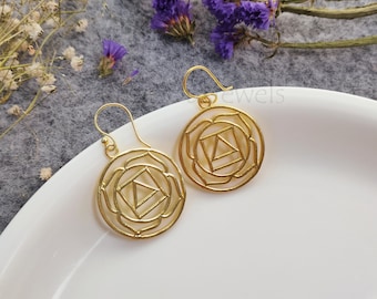Gold Plated Flower Earrings: Handmade Brass Boho Statement Earrings