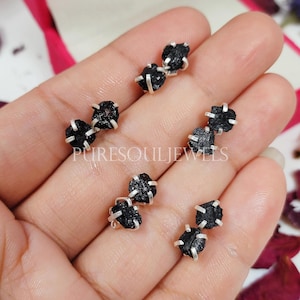 Raw Black Tourmaline Earrings, 925 Sterling Silver Men Earrings Stud, Women Stud Earring, Black Stud Earrings, Small Black Earrings, Gift