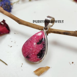Handmade Rhodonite Pendant: 925 Sterling Silver Boho Jewelry