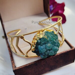 Green Druzy Bangle, Gold Plated Bangle, Gemstone Jewelry, Adjustable Bangle Jewelry, Cuff Bangle, Friendship Gift Bangle, Designer Bangle