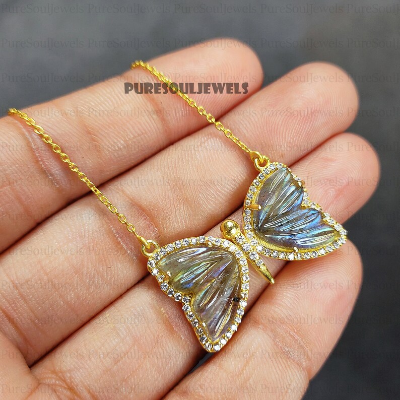 Rare Blue Fire Labradorite Butterfly Pendant Necklace, 925 Sterling Silver Necklace, Gemstone Necklace, Fire Necklace, Layering Necklace image 7