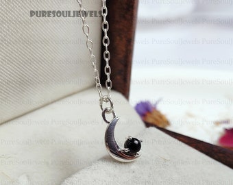 Black Onyx Crescent Moon Necklace, Black Onyx Crescent Moon Pendant, 925 Silver Pendant, Black Onyx Half Moon Necklace, Valentine's Sale