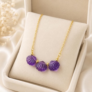 Amethyst Necklace, Carved Shell Healing Necklace, Crystals Necklace, Boho Amethyst Necklace, Gemstone Necklace,Charms Jewelry Gift