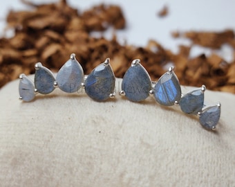 Labradorite Ear Climber Earrings, Sterling Silver Earring, Ear Crawler, Blue Flash Gemstone, Boho Jewelry Gift, Anniversary Gift