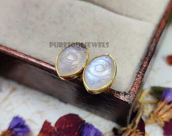 Moonstone Evil Eye Stud Earrings, 925 Sterling Silver, Boho Jewelry, Protection Gift for Her