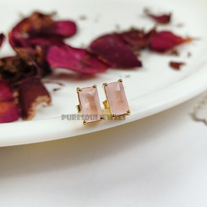 Tiny Rose Quartz Studs | Rose Quartz Post Earrings | Sterling Silver Rose Quartz Stud Earrings | Small Rose Quartz Jewelry | Everyday