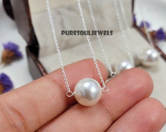 Minimalist Pearl Necklace: 925 Sterling Silver, Boho Hippie Style