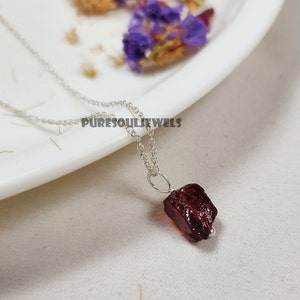 Raw Garnet Necklace: 925 Sterling Silver, January Birthstone