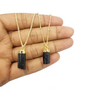 Raw Black Tourmaline, Black Tourmaline Crystal Necklace, Electroplated charm Pendant, Healing Crystal Necklaces, Protection Jewelry, Gift