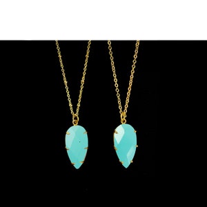 Handmade Aqua Chalcedony Gold Plated Necklace: Dainty Gemstone Jewelry
