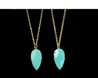 Handmade Aqua Chalcedony Gold Plated Necklace: Dainty Gemstone Jewelry