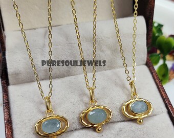 Aquamarine Pendant Necklace: Sterling Silver, Boho Hippie Style