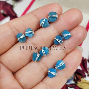 Raw Neon Apatite Earrings: 925 Sterling Silver Studs, Boho Hippie Style
