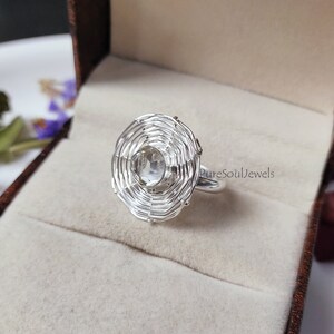 Sterling Silver Clear Quartz Ring: Spider Web Gemstone Ring