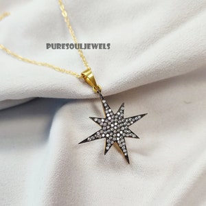 North Star Necklace, American Diamond Star Necklace, 14K Gold Plated Necklace, Celestial Jewelry, Gemstone Necklace, Christmas Gift, For Her
