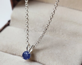 Minimalist Sapphire Necklace: Sterling Silver September Birthstone