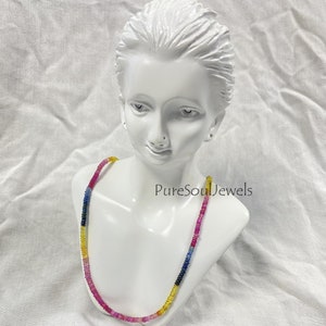 Multi Sapphire Beaded Necklace, 925 Silver Necklace, 3-4 mm Multi Sapphire Rondelle Beads Necklace, September Birthstone, Beautiful Necklace