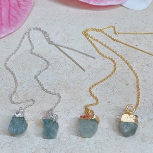 Ruwe oorbellen geboortesteen aquamarijn, verguld sterlingzilver