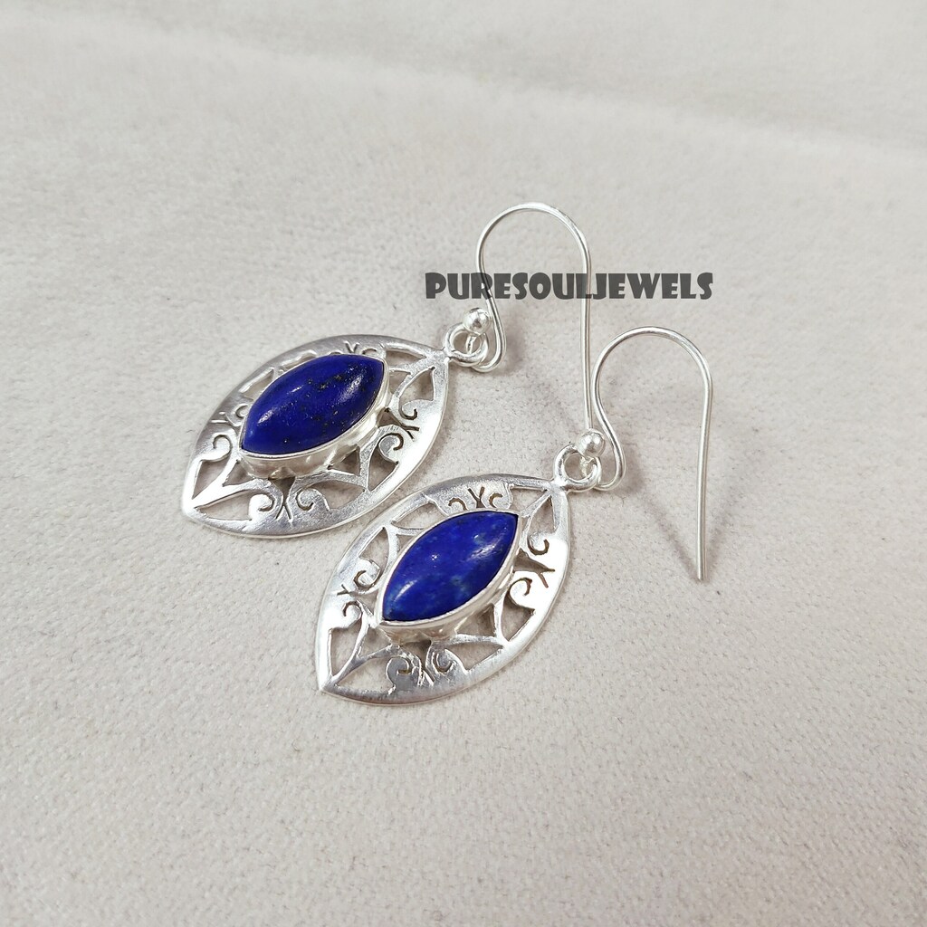Orecchini Pendenti Fatti A Mano In Stile Etnico – Lapislazzuli E Placcato Argento 925, Regalo Boho