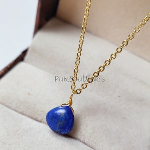 Lapis Lazuli Heart Pendant Necklace: Gold Plated Wire Wrapped Jewelry