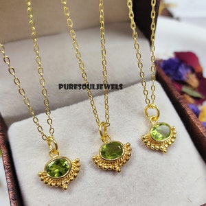 Peridot Necklace: August Birthstone, Sterling Silver Oval Pendant